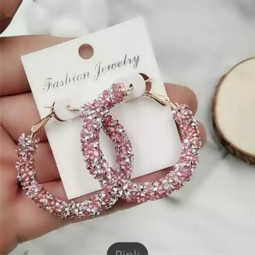 NEW๐๐๐DARK PINK๐๐๐GLITTERY DRUZY RESIN HOOPS - Picture 4 of 6